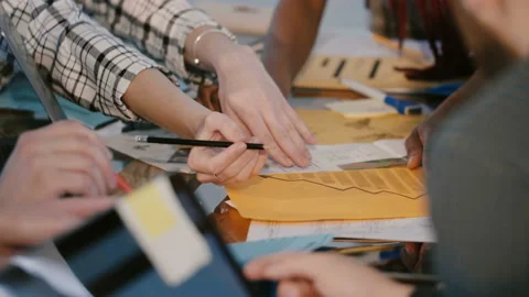 Close-up of teamwork process concept, multiethnic architecture business partners Stock Footage 106250066