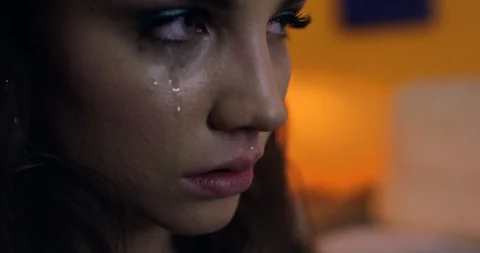 Close Up Tears Streaming Down Young Girl's Face Stock Footage 126921043