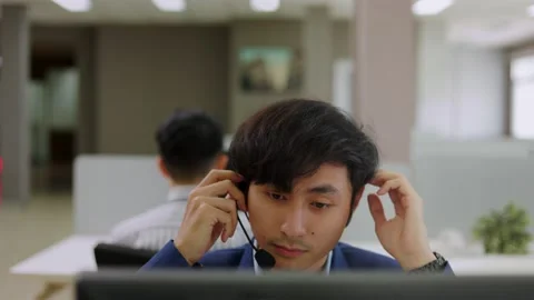 Close Up of Technical Customer Support Talk on a Headset Stock Footage 165398097