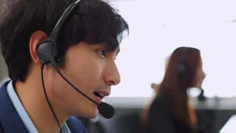 Close Up of Technical Customer Support Talk on a Headset Stock Footage 165603067