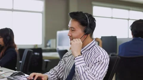 Close Up of Technical Customer Support Talk on a Headset Stock Footage 165633907