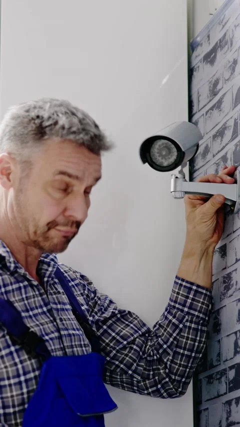 Close-up Of Technician Adjusting CCTV Camera Stock Footage 236423274