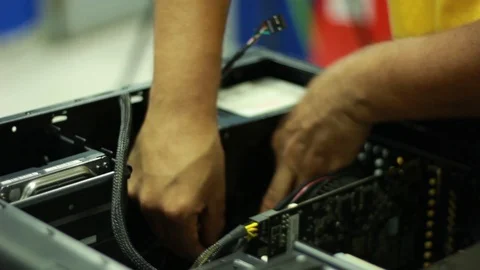 Close up of technician connecting cables Stock Footage 92497682