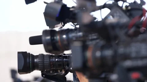 Close-up of Television Cameras Broadcasting Live Event. Stock Footage 134039101