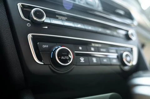 Close-up of temperature control knob on car dashboard Stock Photos