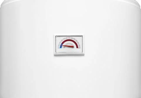 Close-up temperature indicator of tanked boiler. Temperature gauge of regular Stock Photos