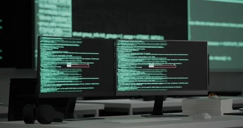Close Up Of Terminal Window Desktops Showing Code Moving On Black Screen Stock Footage 245288991