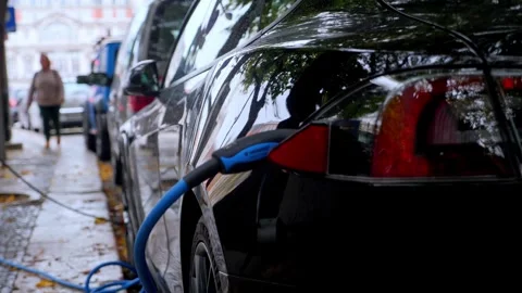 Close-up of Tesla Electric Car Charging Port 스톡 동영상 337917429
