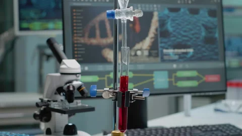 Close up of test tube and pipe for mixing solutions in laboratory 動画素材 157592684