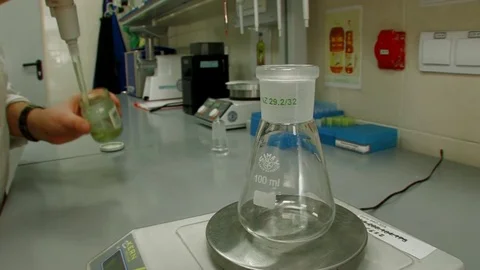 Close-up. Test tubes in a laboratory with reagents Stock Footage 82702561