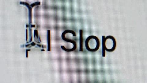 Close-up of text 'ai slop' in a search box Stock Footage 335732343