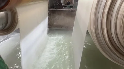 Close Up Textile Fabric Washing Process in Industrial Factory Machine 스톡 동영상 335437237