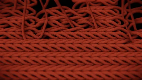 Close Up Of Textile Material Knitting. Realistic Process Of Fabric Making. Stock Footage 164985223