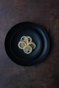 Close up texture and Pattern of Dried Lemon Slices Stock Photos