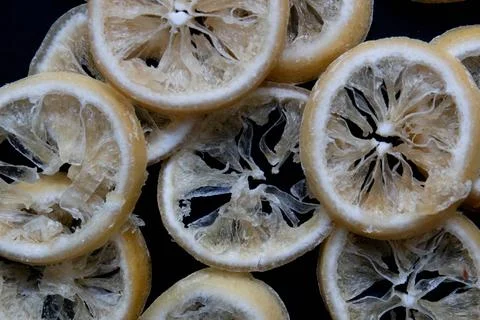 Close up texture and Pattern of Dried Lemon Slices Stock Photos