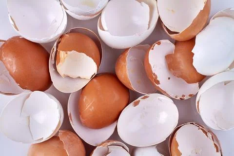 Close-up texture of broken empty eggshells. Foto stock