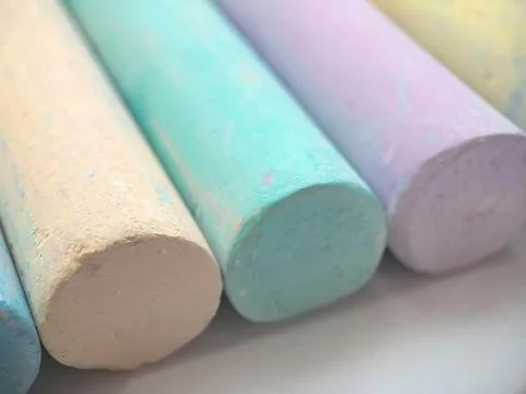 Close-up texture of chalk for drawing multicolored white, pink, blue, yellow, Stock Photos