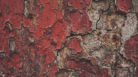 Close Up Texture of Cracked Red Painted Surface. Fotos Stock
