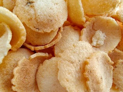 Close Up Texture of Crispy Fried Indonesian Crackers Krupuk Stock Photos