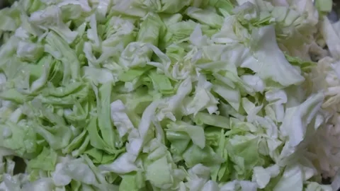 Close-up texture of freshly shredded green cabbage for cooking Stock Footage 329370378