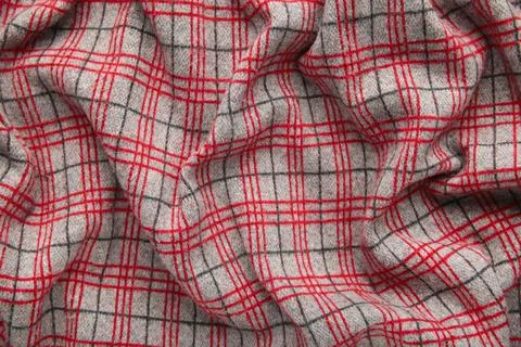 Close up texture grey fabric with red stripes. Space for text Stock Photos