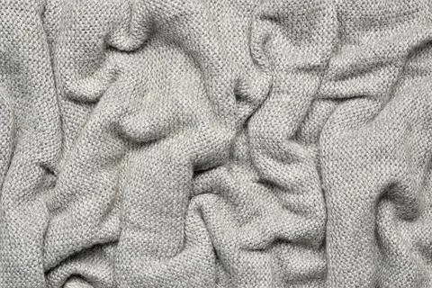 Close up texture of light gray crumpled woven fabric with a subtle pattern of Stock Photos
