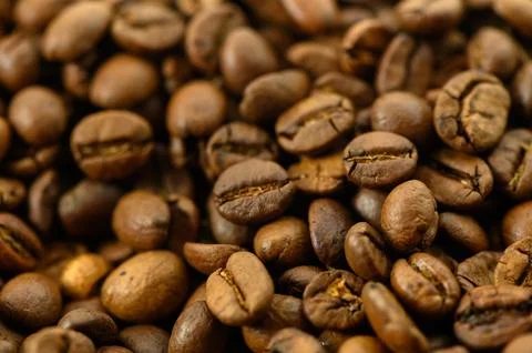 Close-Up Texture of Roasted Coffee Beans Stock Photos