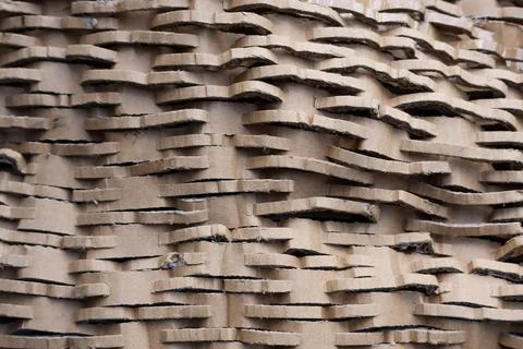 Close Up Texture of Shredded Recycled Corrugated Cardboard Mesh. Stock Photos