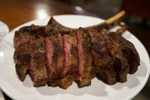 Close up texture of sliced Medium rare beef loin steak Stock-Fotos