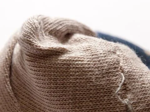 Close up texture of warm soft sock end made of cotton wool Stock Photos