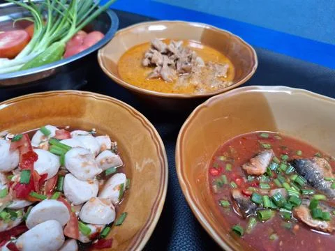 Close up of Thai cuisine on the table Stock Photos