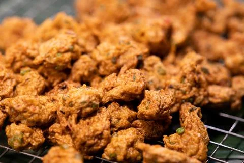 Close up of Thai Fried Fish Cake or Thai Deep fried fish pasty, thai street f Stock Photos