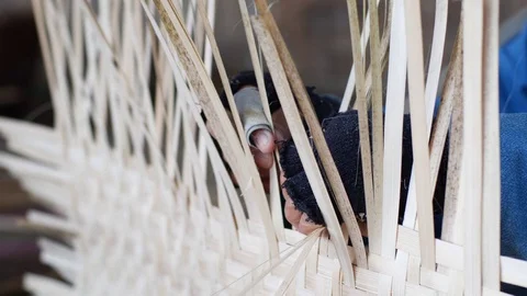 Close up Thai woman's hand That is knitting bamboo Stock Footage 128020770