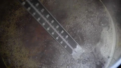 Close-up of a thermometer in boiling maple syrup for cooking Video stock 167173061