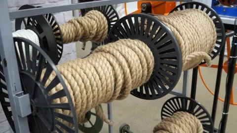 A close-up of thick ropes on spools in a hardware or other store. Stock Footage 304900923