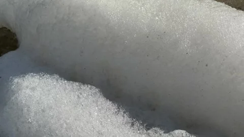 Close-up of Thick White Water Foam Glistening in Sunlight Video stock 344020494
