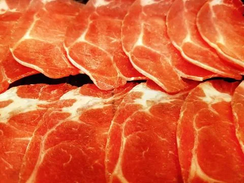 Close-up Thin Sliced Beef with Selective Focus Foto stock