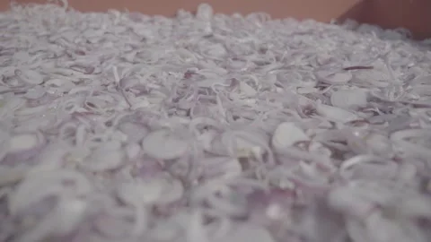 Close-up of thinly sliced red onion rings in a container Stock-Footage 327443489