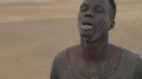 Close-up of thirsty and worn-out black guy 02 Stock Footage 67558685