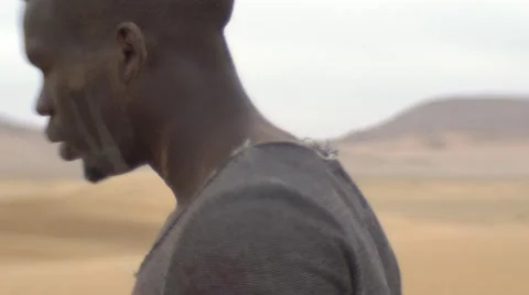Close-up of thirsty and worn-out black guy 06 Stock Footage 67559143