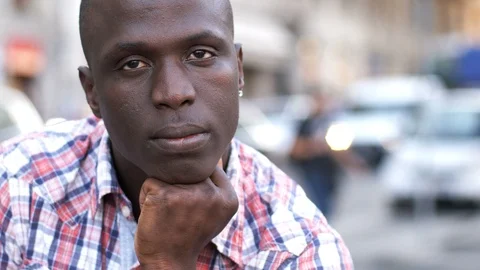 Close up on Thoughtful handsome young black american man Stock Footage 88548502