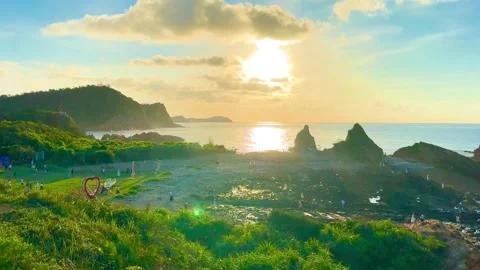 Close-up of thousand-year-old sedimentary rock layers under the sunrise Stock Footage 325093029