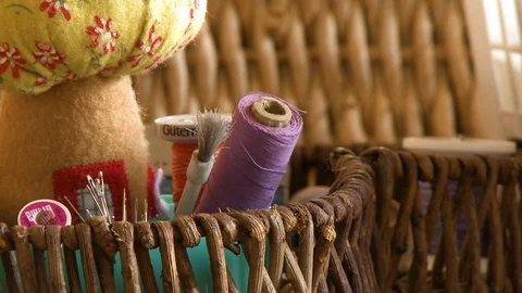 Close up of thread and sewing supplies Stock-Footage 118989659