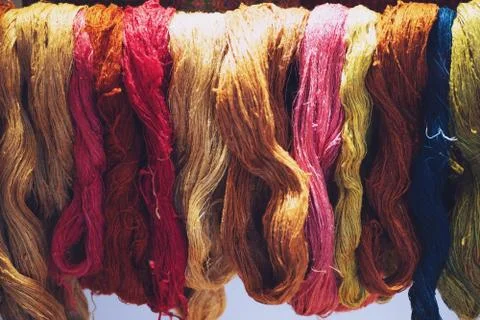 Close up thread linen fabric background with copy space Stock Photos