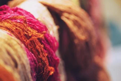 Close up thread linen fabric background with copy space Stock Photos
