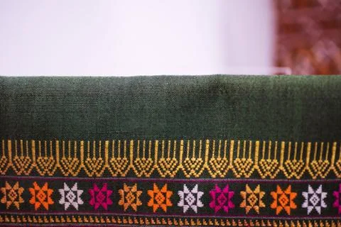 Close up thread linen fabric background texture with copy space Stock Photos