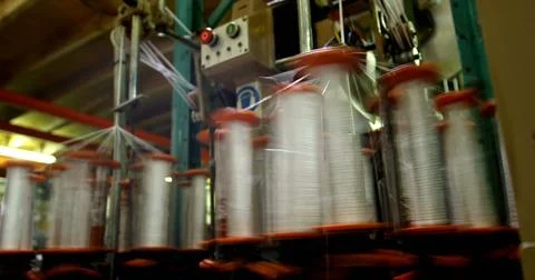 Close-up of thread roll machine in rope making industry 4k Stock Photos