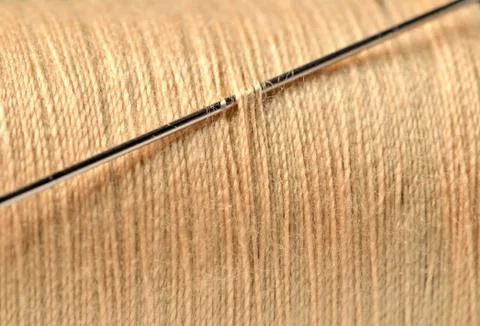 Close-up of thread spool with needle isolated Stock Photos