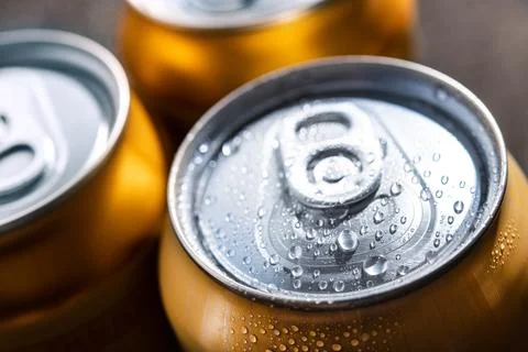 Close-up of three beer cans Stock Photos