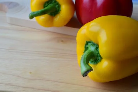 Close-up of three bell peppers Stock Photos
